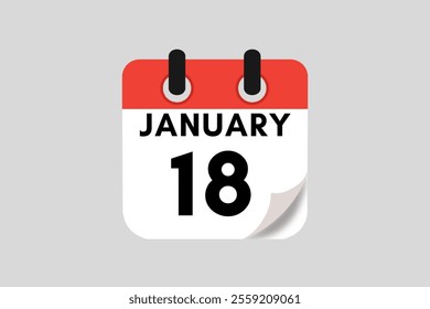 18 January calendar icon text page monthly web design on red, white, black and ash background vector, icon, or illustration with the month of January 18