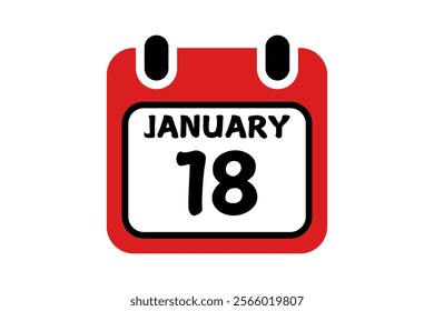 18 January calendar icon text page monthly web design on red, black and white background vector, icon, or illustration with the month of January 18