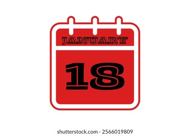 18 January calendar icon text page monthly web design on red, black and white background vector, icon, or illustration with the month of January 18