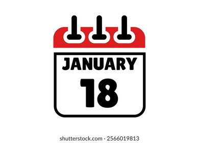 18 January calendar icon text page monthly web design on red, black and white background vector, icon, or illustration with the month of January 18