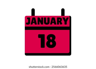 18 January calendar icon text page monthly web design on red, black and white background vector, icon, or illustration with the month of January 18