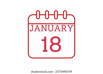 18 January calendar icon text page monthly web design on red and white background vector, icon, or illustration with the month of January 18