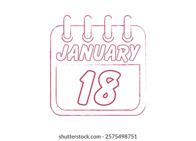 18 January calendar icon text page monthly web design on red and white background vector, icon, or illustration with the month of January 18