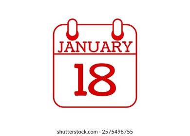 18 January calendar icon text page monthly web design on red and white background vector, icon, or illustration with the month of January 18