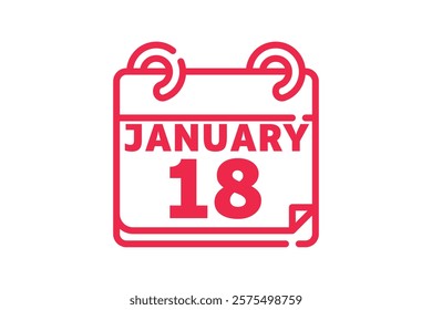 18 January calendar icon text page monthly web design on red and white background vector, icon, or illustration with the month of January 18