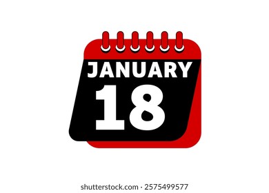 18 January calendar icon text page monthly web design on red, black and white background vector, icon, or illustration with the month of January 18