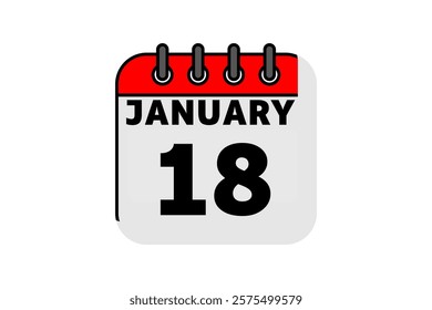 18 January calendar icon text page monthly web design on red, black and white background vector, icon, or illustration with the month of January 18