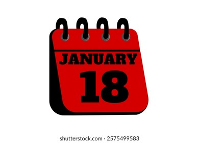 18 January calendar icon text page monthly web design on red, black and white background vector, icon, or illustration with the month of January 18