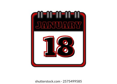 18 January calendar icon text page monthly web design on red, black and white background vector, icon, or illustration with the month of January 18