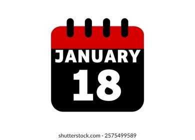 18 January calendar icon text page monthly web design on red, black and white background vector, icon, or illustration with the month of January 18