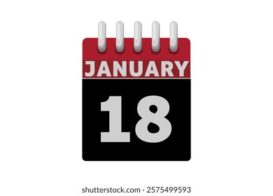 18 January calendar icon text page monthly web design on red, black and white background vector, icon, or illustration with the month of January 18