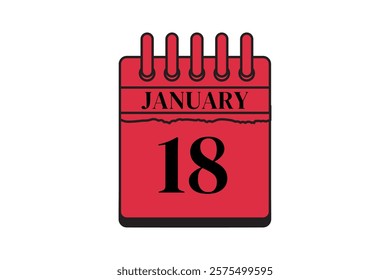 18 January calendar icon text page monthly web design on red, black and white background vector, icon, or illustration with the month of January 18