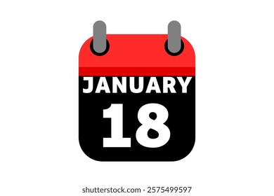 18 January calendar icon text page monthly web design on red, black and white background vector, icon, or illustration with the month of January 18