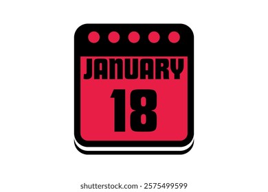 18 January calendar icon text page monthly web design on red, black and white background vector, icon, or illustration with the month of January 18