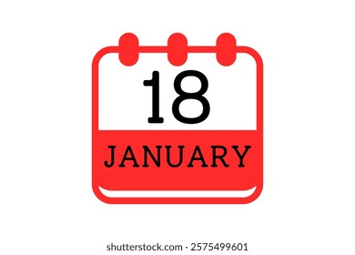 18 January calendar icon text page monthly web design on red, black and white background vector, icon, or illustration with the month of January 18