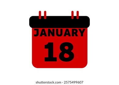 18 January calendar icon text page monthly web design on red, black and white background vector, icon, or illustration with the month of January 18