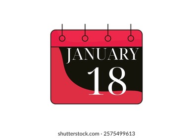 18 January calendar icon text page monthly web design on red, black and white background vector, icon, or illustration with the month of January 18