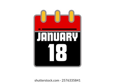 18 January calendar icon text page monthly web design on red, black, yellow and white background vector, icon, or illustration with the month of January 18