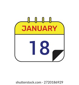 18 enero Calendario Icono Vector Mes Ilustración Diseño