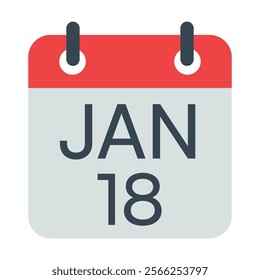 18 January Calendar Vector Icon Symbol.