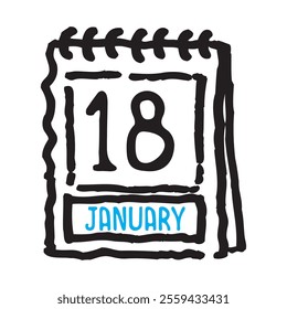 18 January date calendar - A simple yet elegant line art illustration of a date calendar captures the essence of organization and timekeeping. The clean lines and minimalistic design