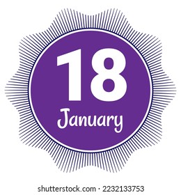 18 January, Date template. Useful design for calendar or event promotion. Vector illustration EPS 10 File. Isolated on white background. 