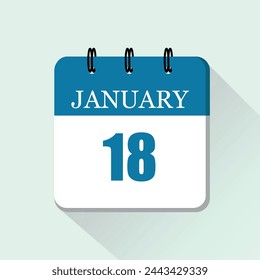 18 de enero icono de calendario diario plano. Plantilla de calendario vectorial para los días de enero. Cartel para el día y el mes.