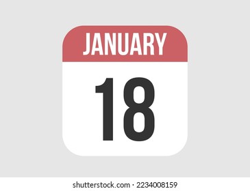 18 january icon isolated on background. January vector for day of week and month in red.