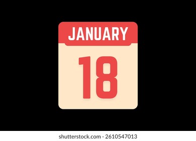 18 January icon text page monthly web design on coral, white, tangerine and black background vector, icon, or illustration with the month of January 18