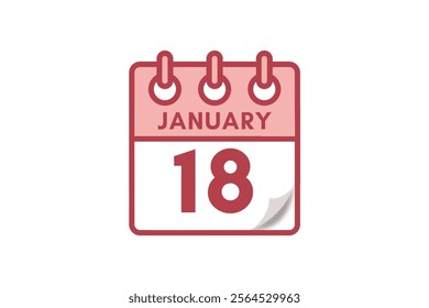 18 January month single day vector, illustration, calendar with maroon, rose and white color background calendar January 18