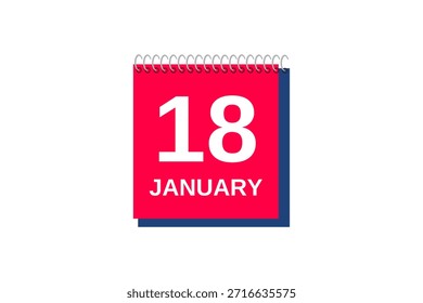 18 de enero mes Vector de un solo día, ilustración, calendario con rojo, azul y blanco color de fondo icono de calendario del 18 de enero