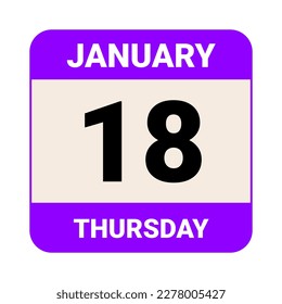 18 January, Thursday. Date template. Useful design for calendar or event promotion. Vector illustration EPS 10 File. Isolated on white background. 