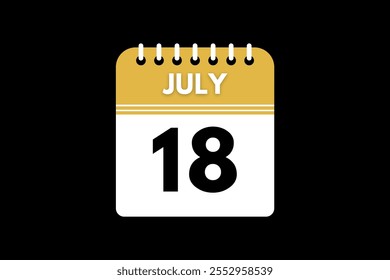 18 July calendar icon text page monthly web design on golden, black, and white background vector, icon, or illustration with the month of July 18