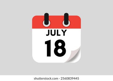 18 July calendar icon text page monthly web design on red, white, black and ash background vector, icon, or illustration with the month of July 18