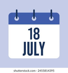 18 de julio Calendario, Calendario de Vector Aislado.