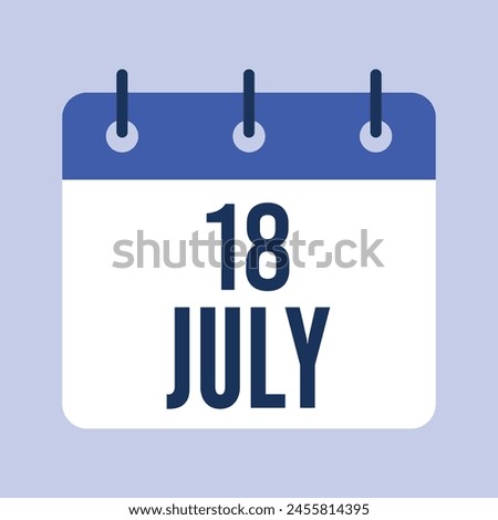 18 July Calendar, Isolated Vector Calendar.
