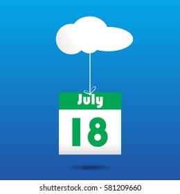 18 july calender icon with cloud paper