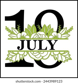 18 July Floral Split Silhouette Counting Vector Design | Print Design | Cut file | Shirt Design | Birthday Gift