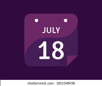18 July, July 18 icon Single Day Calendar Vector illustration