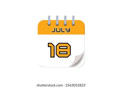 18 July month single day vector, illustration, calendar with yellow, black and white color background calendar July 18