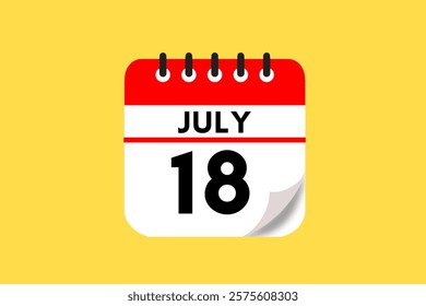 18 July month single day vector, illustration, calendar with red, black, white and yellow color background calendar July 18