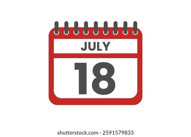 18 July month single day vector, illustration, calendar with red, black and white color background calendar July 18