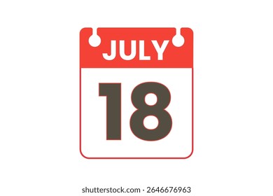 18 july month single day vector, illustration, calendar with red, black and white color background calendar icon of july 18