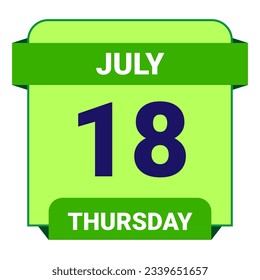 18 July, Thursday. Date template. Useful design for calendar or event promotion. Vector illustration EPS 10 File. Isolated on white background. 