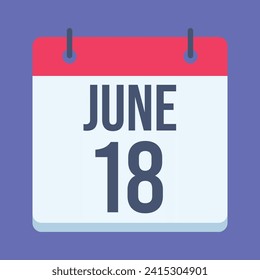 18 June Calendar. Blue Background. Vector Calendar.
