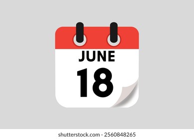 18 June calendar icon text page monthly web design on red, white, black and ash background vector, icon, or illustration with the month of June 18