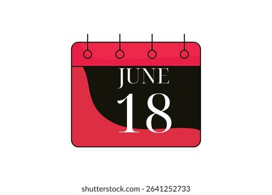 18 June calendar icon text page monthly web design on red, black and white background vector, icon, or illustration with the month of June 18
