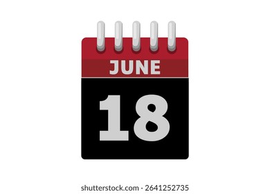 18 June calendar icon text page monthly web design on red, black and white background vector, icon, or illustration with the month of June 18