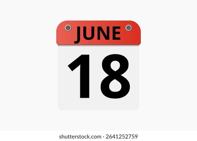 18 June calendar icon text page monthly web design on red, black and white background vector, icon, or illustration with the month of June 18