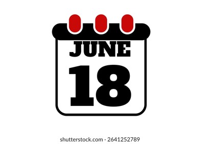 18 June calendar icon text page monthly web design on red, black and white background vector, icon, or illustration with the month of June 18